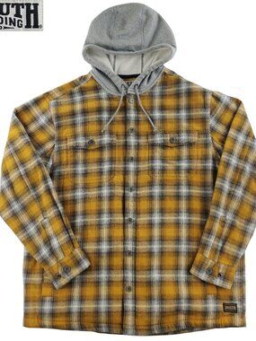 Duluth Trading Flapjack Hooded Shirt Jacket Plaid Fleece Lined Men's XL Relaxed